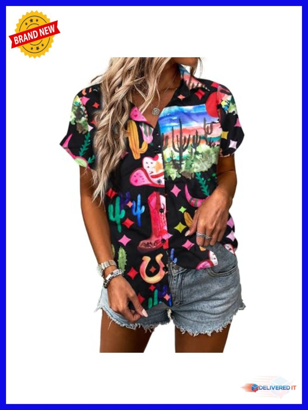 Western Cowgirl Button Down Shirt Retro Graphic Country Concert Outfit